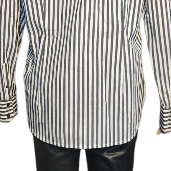 Worthington Shirt Womens Button down Gray White Stripes Size Large - Picture 5 of 10